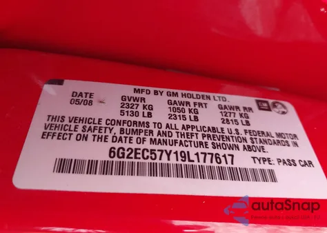 2009 Pontiac G8 Gt z USA, uszkodzony, nr VIN 6G2EC57Y19L177617